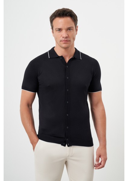 Erkek Lacivert Trend Polo Yaka Dynamic Fit T-Shirt