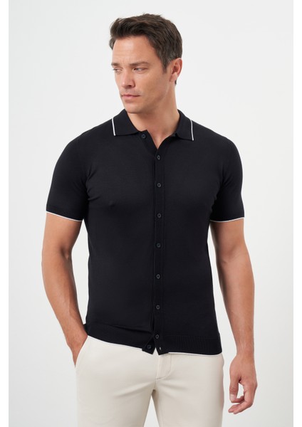 Erkek Lacivert Trend Polo Yaka Dynamic Fit T-Shirt