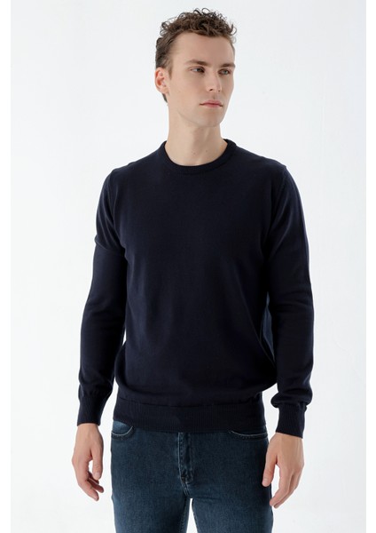 Erkek Lacivert Basic Bisiklet Yaka Dynamic Fit Rahat Kesim Triko fiyatları