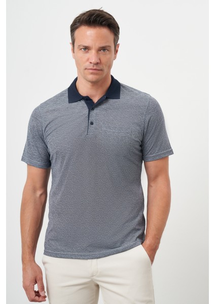 Erkek Lacivert Trend Cepli Polo Yaka T-Shirt
