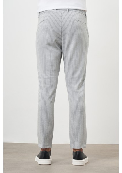 Erkek Gri Poliviskon Trend Çizgili Slim Fit Örme Spor Pantolon modelleri