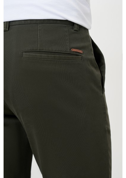 Erkek Haki Yazlık Pileli Slim Fit Chino Pantolon