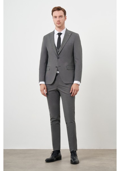 Erkek Füme Poliviskon Trend Yelekli Desenli Slim Fit Sivri Yaka Takım Elbise fiyatları