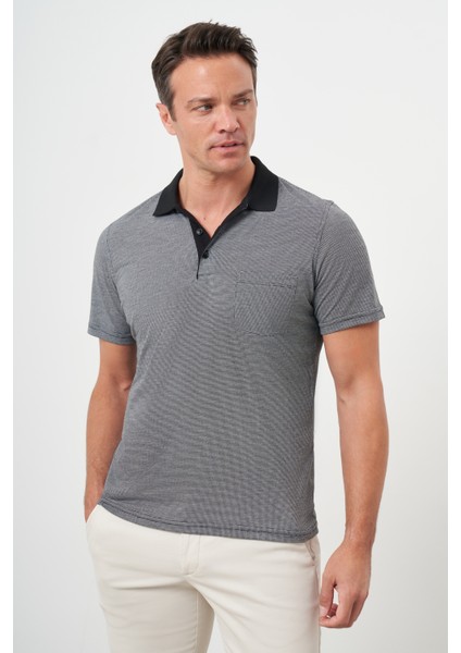 Erkek Siyah Trend Cepli Polo Yaka T-Shirt