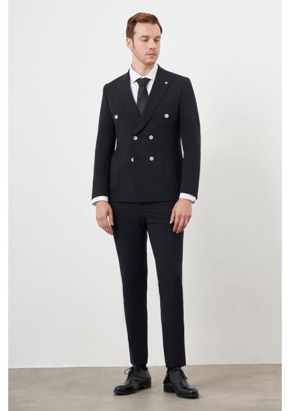 Erkek Siyah Polyamide Trend Kruvaze Slim Fit Sivri Yaka Takım Elbise fiyatları