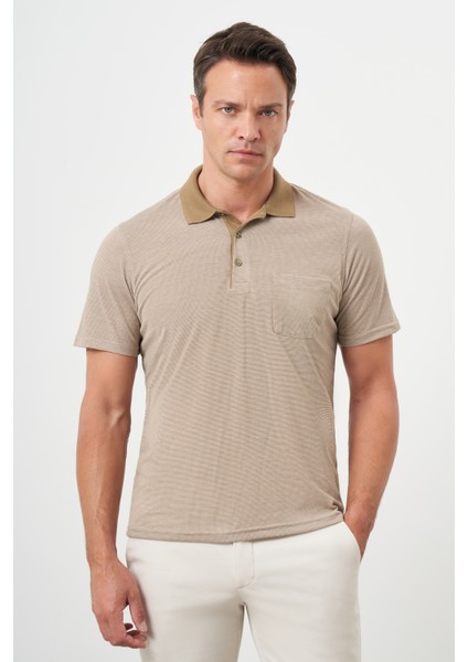 Erkek Bej Trend Cepli Polo Yaka T-Shirt