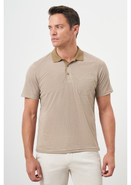 Erkek Bej Trend Cepli Polo Yaka T-Shirt