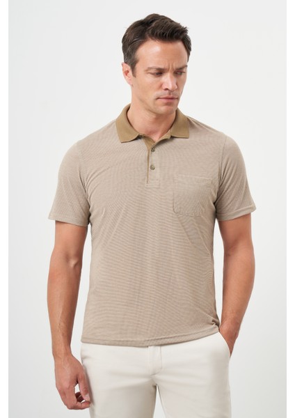 Erkek Bej Trend Cepli Polo Yaka T-Shirt