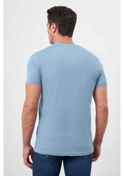 Erkek Mavi Trend Süprem Baskılı Bisiklet Yaka Dynamic Fit T-Shirt