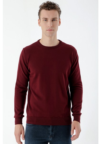 Erkek Koyu Bordo Basic Bisiklet Yaka Dynamic Fit Rahat Kesim Triko modelleri