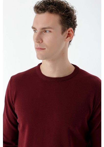 Erkek Koyu Bordo Basic Bisiklet Yaka Dynamic Fit Rahat Kesim Triko fırsatları