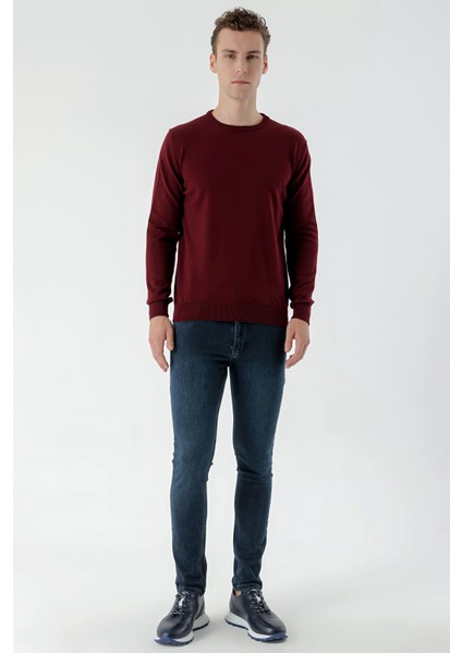 Erkek Koyu Bordo Basic Bisiklet Yaka Dynamic Fit Rahat Kesim Triko indirimleri