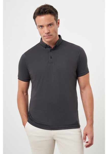 Erkek Siyah Trend Merserize Düz Düğmeli Yaka Dynamic Fit T-Shirt fiyatları