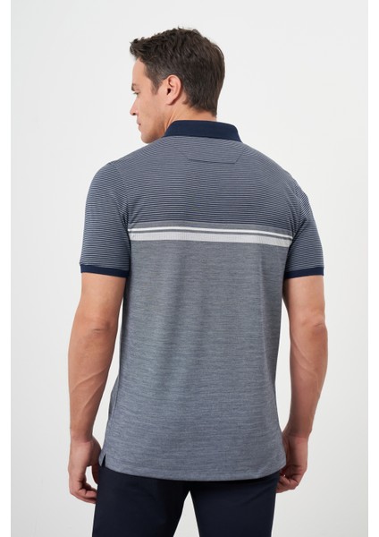 Erkek Lacivert Trend Çizgili Polo Yaka Dynamic Fit T-Shirt