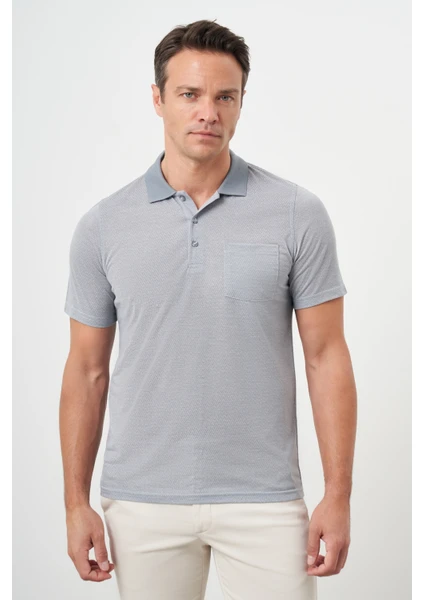 Erkek Gri Trend Cepli Polo Yaka T-Shirt