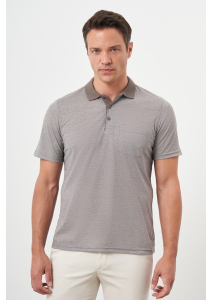 Erkek Kahve Trend Cepli Polo Yaka T-Shirt