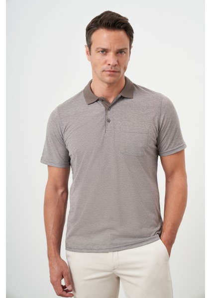 Erkek Kahve Trend Cepli Polo Yaka T-Shirt