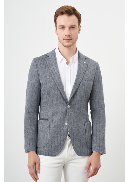 Erkek Gri Örme Slim Fit Torba Cep Mono Yaka Spor Ceket