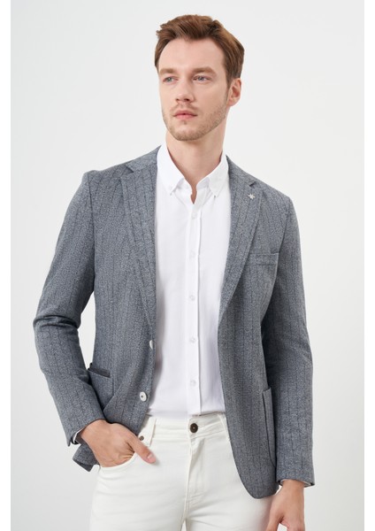 Erkek Gri Örme Slim Fit Torba Cep Mono Yaka Spor Ceket modelleri