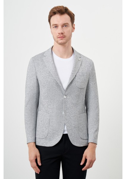 Erkek Siyah Örme Slim Fit Torba Cep Mono Yaka Spor Ceket