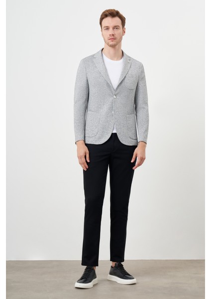 Erkek Siyah Örme Slim Fit Torba Cep Mono Yaka Spor Ceket