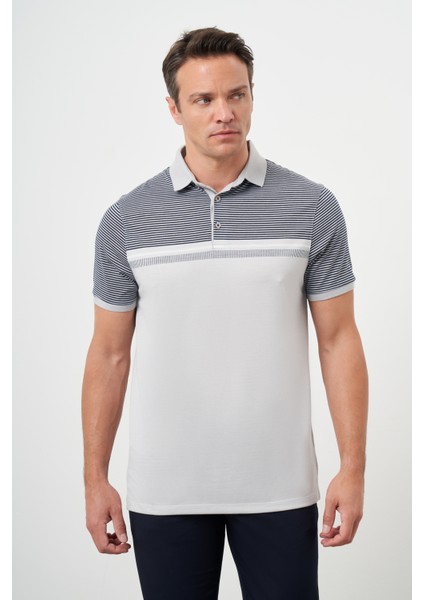 Erkek Gri Trend Çizgili Polo Yaka Dynamic Fit T-Shirt