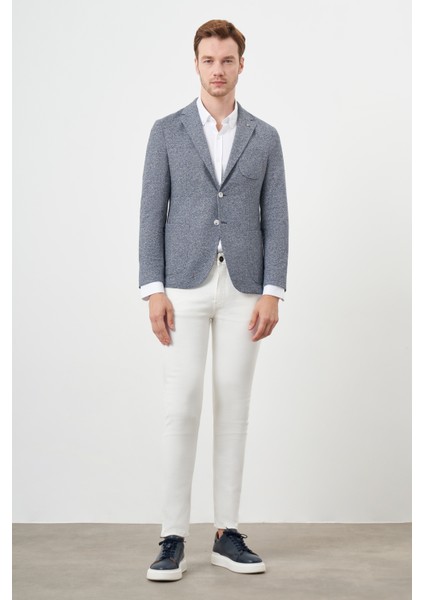 Erkek Indigo Örme Slim Fit Torba Cep Mono Yaka Spor Ceket