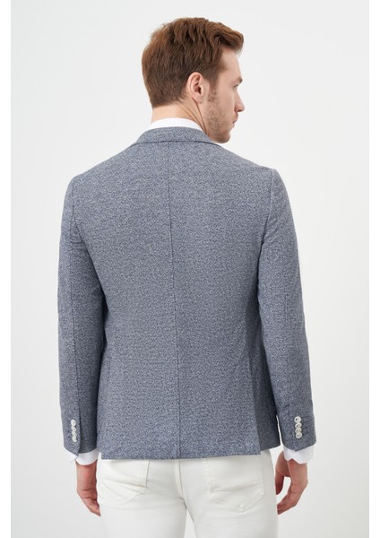Erkek Indigo Örme Slim Fit Torba Cep Mono Yaka Spor Ceket