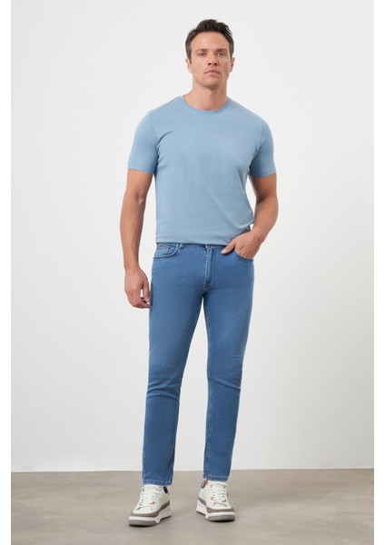 Erkek Mavi Denim 5 Cep Slim Fit Jean Kot Pantolon indirimleri