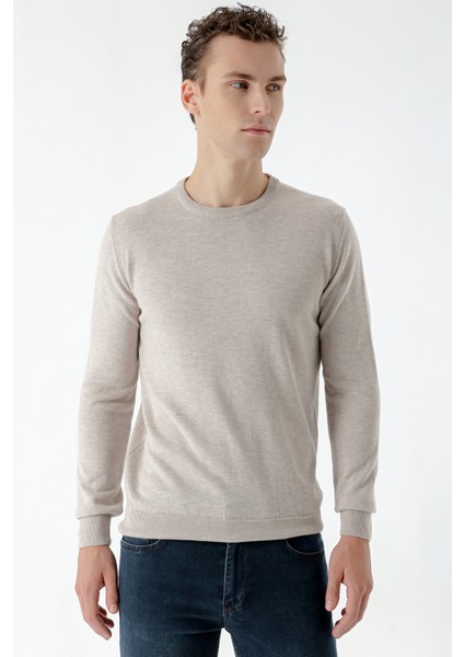 Erkek Bej Basic Bisiklet Yaka Dynamic Fit Rahat Kesim Triko fiyatları