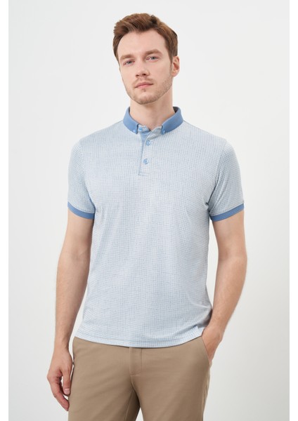 Erkek A. Mavi Trend Merserize Jakar Desen Düğmeli Yaka Dynamic Fit T-Shirt fiyatları
