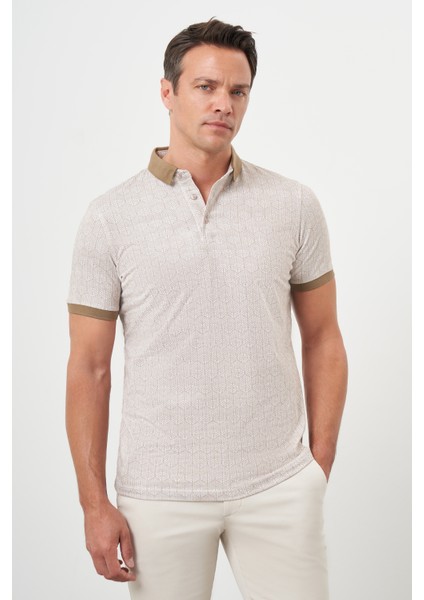 Erkek Açık Kahve Trend Compact Rotasyon Baskı Pike Polo Yaka T-Shirt fiyatları