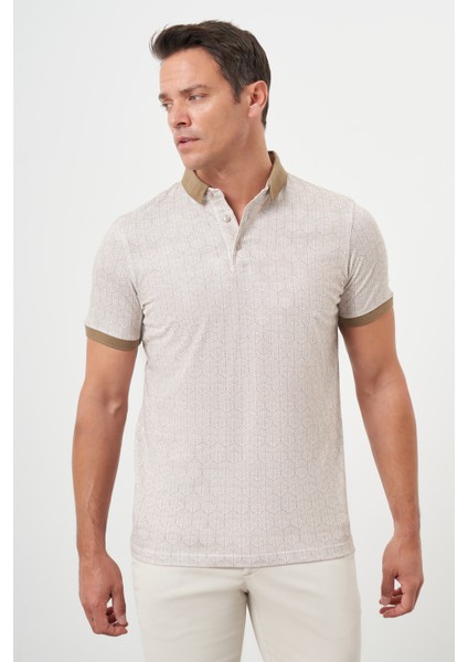 Erkek Açık Kahve Trend Compact Rotasyon Baskı Pike Polo Yaka T-Shirt modelleri