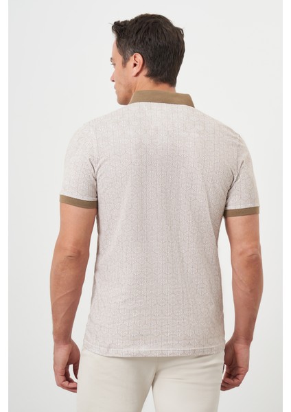 Erkek Açık Kahve Trend Compact Rotasyon Baskı Pike Polo Yaka T-Shirt indirimleri