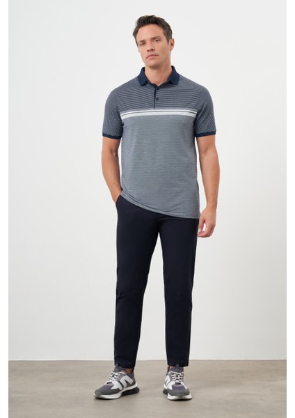 Erkek Lacivert Trend Çizgili Polo Yaka Dynamic Fit T-Shirt fırsatları