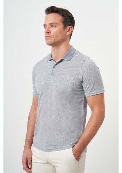 Erkek Gri Trend Cepli Polo Yaka T-Shirt modelleri