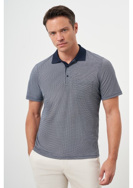 Erkek Lacivert Trend Cepli Polo Yaka T-Shirt