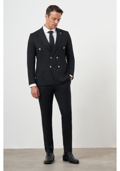 Erkek Siyah Poliviskon Trend Kruvaze Slim Fit Sivri Yaka Takım Elbise indirimleri