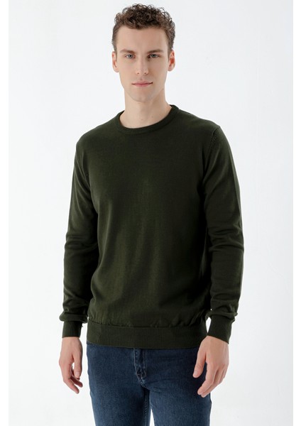 Erkek Haki Basic Bisiklet Yaka Dynamic Fit Rahat Kesim Triko fiyatları