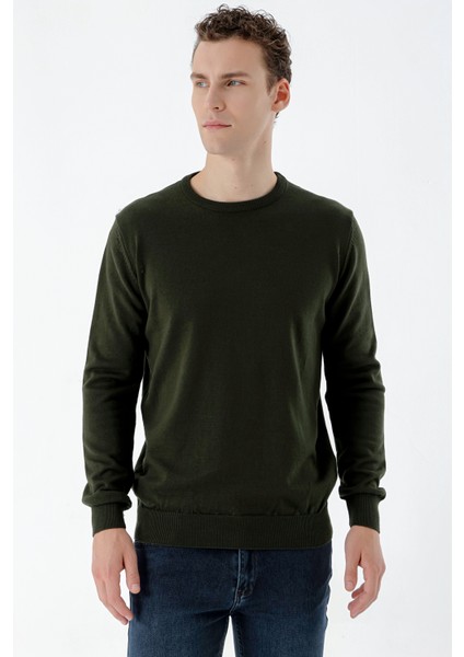 Erkek Haki Basic Bisiklet Yaka Dynamic Fit Rahat Kesim Triko modelleri