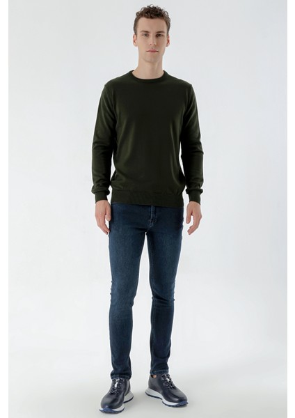 Erkek Haki Basic Bisiklet Yaka Dynamic Fit Rahat Kesim Triko indirimleri