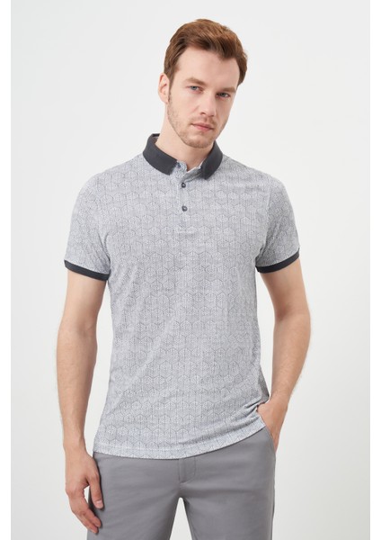 Erkek Antrasit Trend Compact Rotasyon Baskı Pike Polo Yaka T-Shirt modelleri