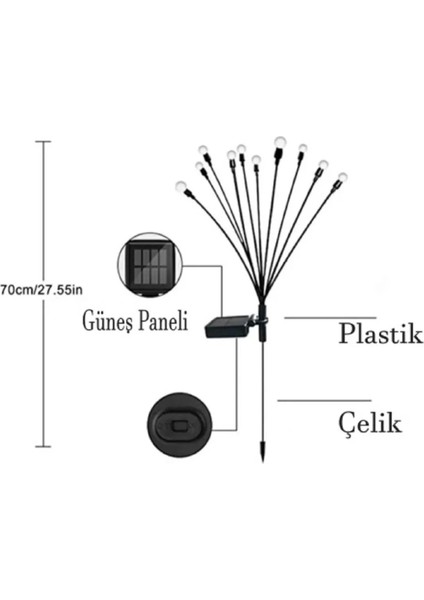 8 Ledli Güneş Enerjili Bahçe Aydınlatma Ateş Böceği Dış Dekoratif Bahçe Lambaları