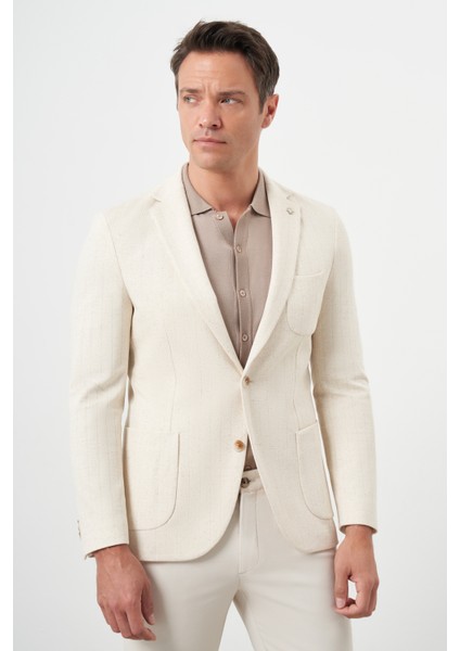 Erkek Bej Örme Slim Fit Torba Cep Mono Yaka Spor Ceket modelleri