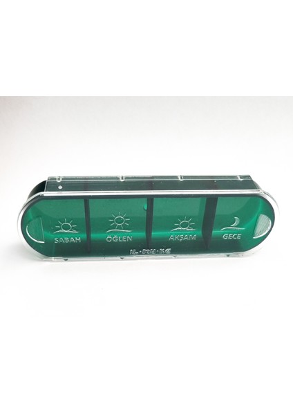 Ilmuka 10CMX3,5CM Günlük Ilaç Muhafaza Kabı (3ADET) Ilaç Saklama Kutusu 4öğün Ilmuka (Yeşil)