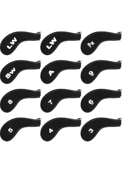 Golf Kafa Kapakları Kulübü Koruyucular Fermuarlı Başlıklar Uzun Boyun Baskılı Numarası 12 Adet (Yurt Dışından)