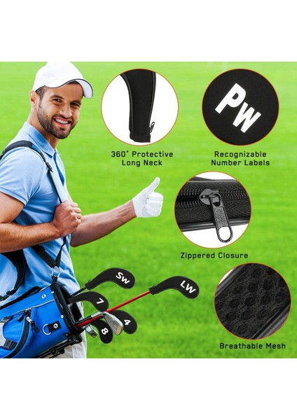 Golf Kafa Kapakları Kulübü Koruyucular Fermuarlı Başlıklar Uzun Boyun Baskılı Numarası 12 Adet (Yurt Dışından) indirimleri