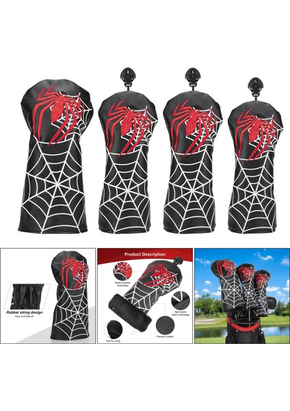 Golf Kulübü Baş Örtüsü Örümcek Nakışlı Woods Sürücü Için Pu Deri Başlıklar Fairway Hibrit, Toz Geçirmez Koruma No.3 (Yurt Dışından) modelleri