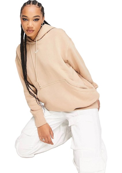 Mini Swoosh Oversized Hoodie Brown Hoodie Kapüşonlu Sweatshirt Bej fırsatları