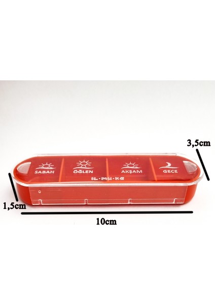 Ilmuka 10CMX3,5CM Günlük Ilaç Muhafaza Kabı (3ADET) Ilaç Kutusu 4öğün Ilmuka (Turuncu) modelleri
